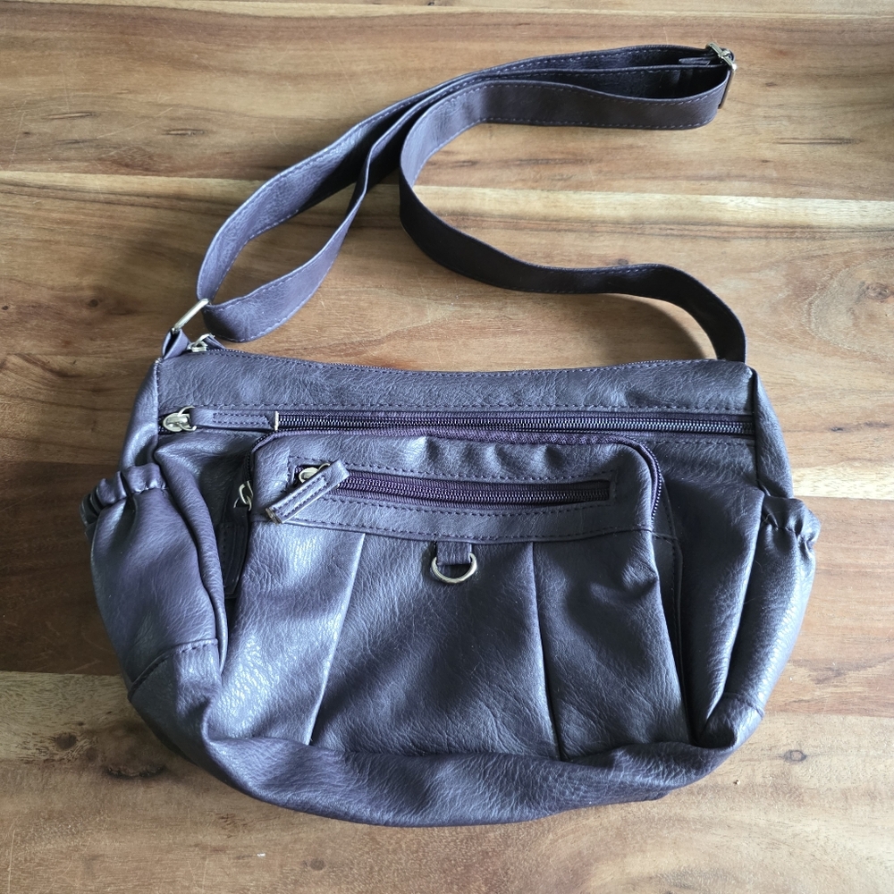 Plum Purple Multi-Pocket Crossbody Bag |Faux Leather Shoulder | Y2K Style